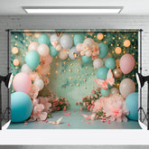 Aperturee - Blue Pink Balloon Butterfly Light Cake Smash Backdrop